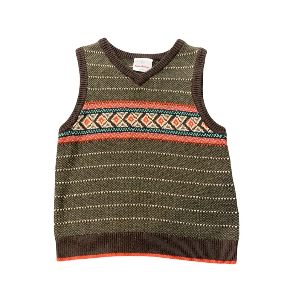 Hanna Andersson Boys Knit Sweater Vest Brown 5/110 Grandpa Core School Wedding